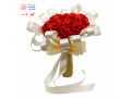 دسته گل عروس با گل های سرخ و روبان سفید - کد 001 - روبان حریر